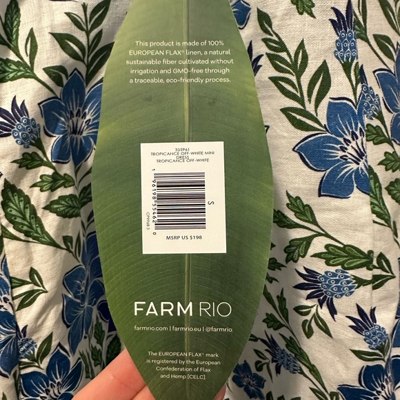 FARM Rio Tropicance Porcelain Garden Euroflax Premium Linen Mini Dress - Picture 3 of 7